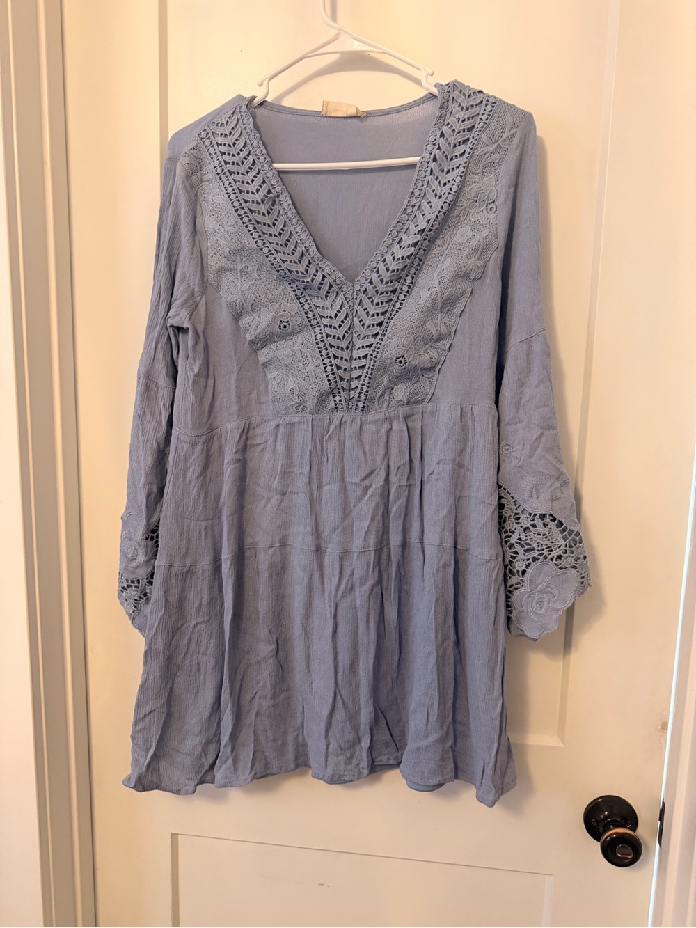 Altairs State Light Blue Crochet V-Neck Tunic Summer Dress